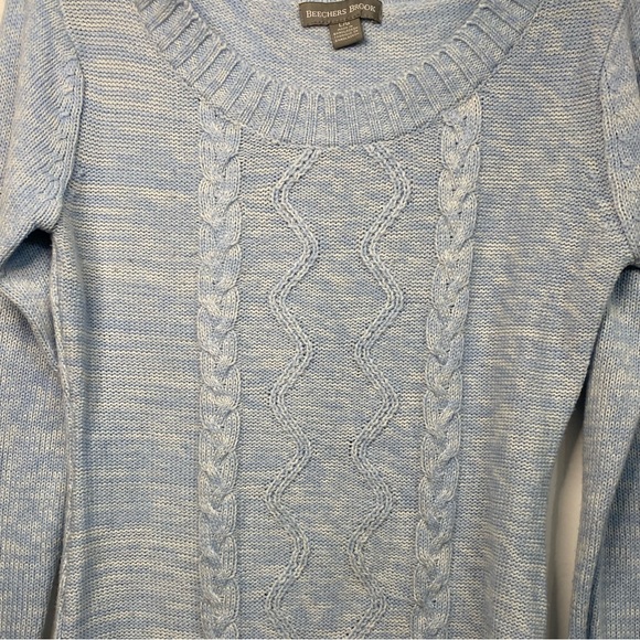 Beecher’s Brook Women’s Size Large Soft Blue Crew Neck Sweater Cable Knit Design - Picture 2 of 7
